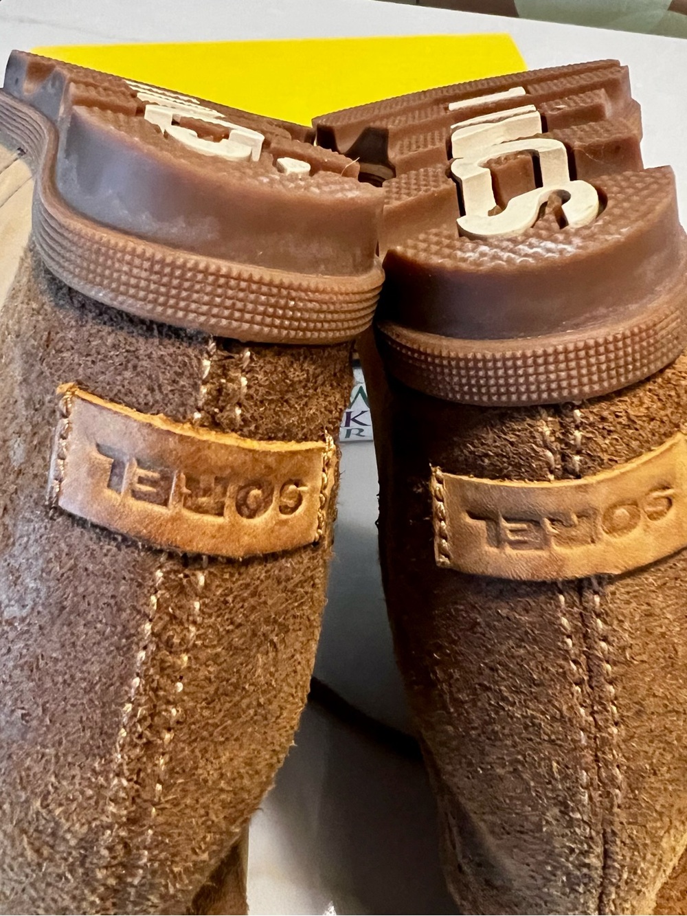 Sorel Joan of Arctic Wedge II Shearling Boots Camel Brown Suede Leather Size 7 - Picture 5 of 6